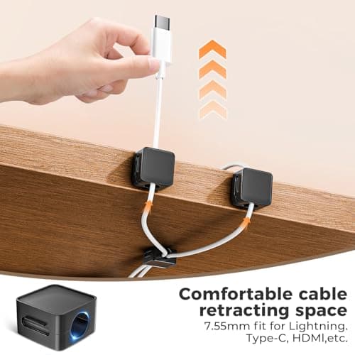 8 Pack Magnetic Cord Organizer Holder, Adjustable Cable Clips, Strong Adhesive Desk Cable Management Clips for Nightstand, Office, Car, Easy Open Design for Tidy Wire Organization - Thumbnail 2