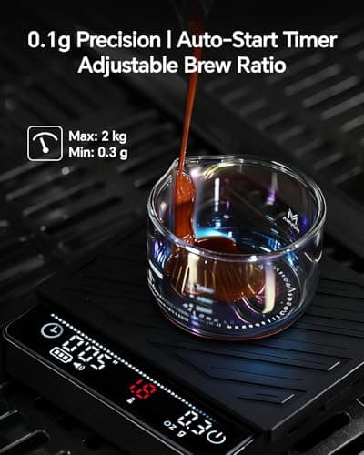 MUVNA Espresso Mini Coffee Scale with Timer & Flow Rate Indicator - 2kg/0.1g Precision Digital Scale with Waterproof Silicone Mat for Pour Over, Coffee Bean Weight, Kitchen, Black - Thumbnail 2