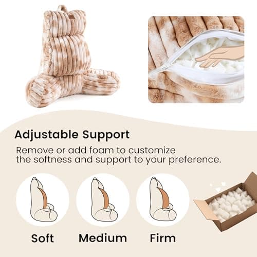 Amélie Home Faux Fur Reading Pillow with Pocket for Sitting in Bed, Adult Backrest Bed Pillow with Washable Cover for Lounging, Watching TV/Gaming/Resting/Post/Surgery/Nursing, Tie-dye Khaki 25 inches - Thumbnail 5