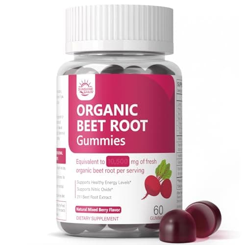 Organic Beet Root Gummies – Nitric Oxide Beetroot Gummies for Circulation, Heart & Energy Support with 21:1 Extract, Grape Seed & Black Pepper for Absorption – Sugar Free, Vegan, Non-GMO丨60 Gummies - Image 1