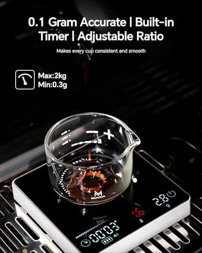 MUVNA Digital Mini Coffee Scale with Timer - Mini Espresso Scale with Flow Rate Indicator & Brew Ratio, 4 Smart Modes Rechargeable 2kg/0.1g Precision Scale for Pour Over, Kitchen, Matcha, White - Thumbnail 2