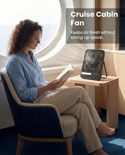 BIVBTP 7-Inch Portable Travel Fan, Cruise Ship Approved, 28H 8000mAh Ultra-Thin Quiet Rechargeable Battery Operated Desk Fan with Timer & LED Display for Bedroom, Office, Camping - Thumbnail 6