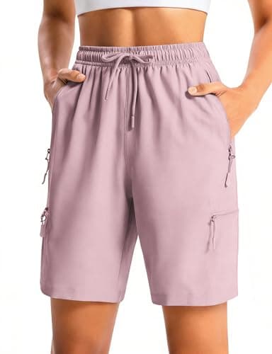Cyasundent Women's 7" Hiking Cargo Shorts Lightweight Stretch Quick Dry Athletic Golf Summer Bermuda Shorts for Women (Pink_XL)