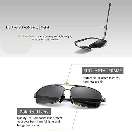 SUNGAIT Ultra Lightweight Rectangular Polarized Sunglasses Men UV400 Protection (Gunmetal Frame Gray Lens, 62) Metal Frame SGT458 QKH-CA - Thumbnail 3