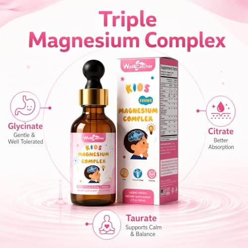 Magnesium Drops for Kids, Liquid Magnesium Glycinate Complex with Citrate & Taurate, Calm & Sleep Support, Brain & Focus Support, Sugar Free Strawberry Flavor, Easy to Take, 2 Fl Oz - Thumbnail 3