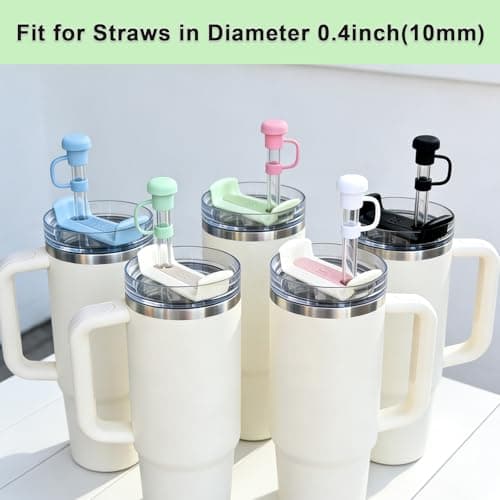 Cute Straw Cover Cap for Stanley Cup Accessories, 5PCS Straw Toppers for Stanly Tumbler 30oz 40oz, Reusable Dust-proof 10mm Straws Protector Mothers Gifts for Women Men(Pink/Black/Blue/Green/White) - Thumbnail 3