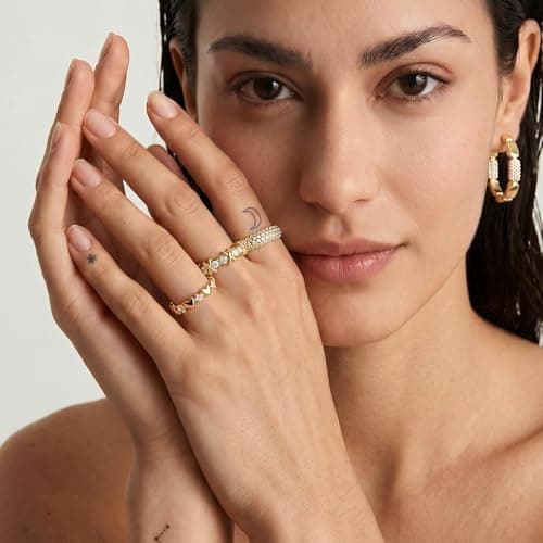 TOPROO Interlocked X Design Ring, 14K Gold Plated 925 Sterling Silver with Cubic Zirconia, Minimalist Stackable Fashion Band for Men Women Daily Wear, US Size 5-9 - Thumbnail 4