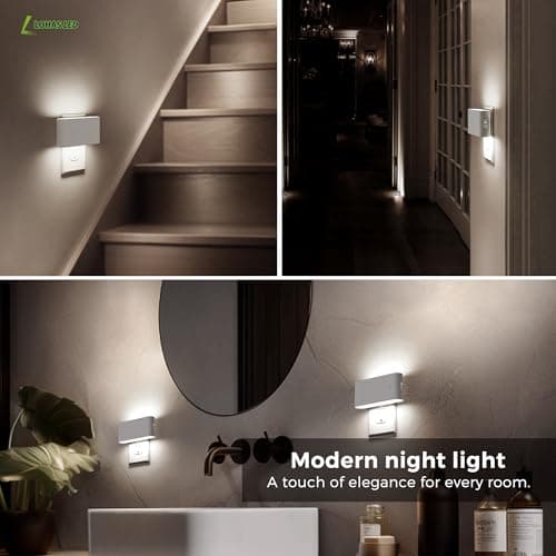 L LOHAS LED Night Light, 2 Pack Dimmable Modern LED Night Lights Plug into Wall,Dusk to Dawn Sensor Night Lights for Kid, 0-100LM 5000K White Nightlight for Hallway Bedroom Stairway - Thumbnail 5