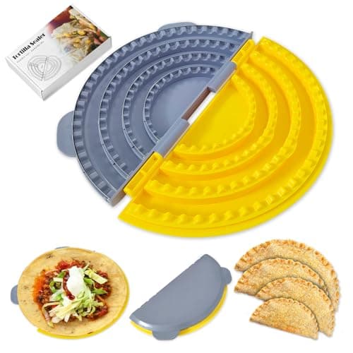 4-in-1 Tortilla Sealer Crimper Press – Adjustable 4"-6"-8"-10" Tortilla & Taco/Burrito Maker Tool with Metal Edge | Easy to Clean, BPA-Free, Durable & Fun for Family Cooking (Gray & Yellow) - Image 1
