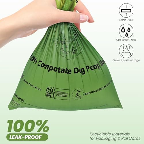 Compostable Dog Poop Bags-300 Bags 1Rolls, Poop Bags for Dogs Made of Cornstarch, Unscented, Ideal for Backyard Pickups - Thumbnail 3