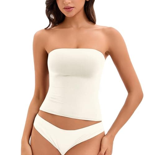 FLYSHEWIN Women's Tube TopSexy Y2K Double Lined Summer Festival Going Out Casual Sleeveless Basic Tank Top Cream White - Image 1