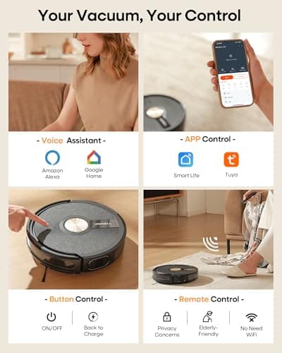 uninell Robot Vacuum and Mop Combo,5000Pa Robotic Vacuum Cleaner,180mins Runtime Vacuum Robot with App/Remote/Alexa Control, Ideal for Hard Floor/Carpet/Pet Hair, Self-Charge,Schedule Clean(UR1) - Thumbnail 6