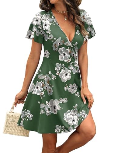 Casual Dresses for Women 2026 Green Floral Short Sleeve Bridal Shower Summer Holiday Dress Spring Outfits Floral XL - Thumbnail 4