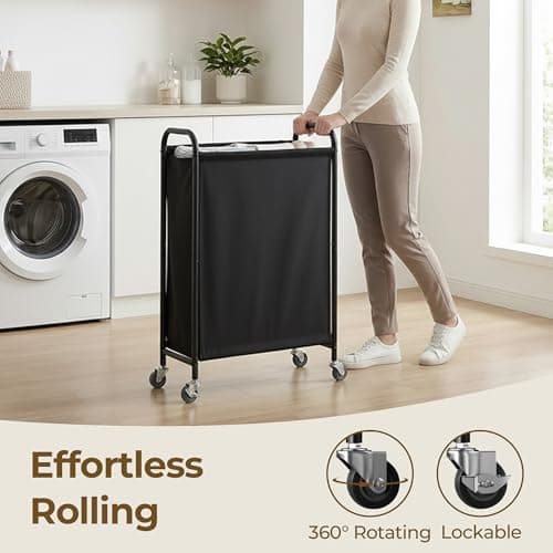 GRANNY SAYS 80L Slim Laundry Hamper with Wheels, Fabric Rolling Laundry Basket, Narrow Clothes Organizer, Tall Hamper for Closet, Laundry Room, Bathroom, Black - Thumbnail 5
