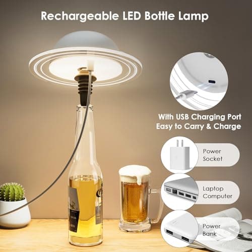 KIBTOY Wireless Bottle Lamp, Bottle Light for Liquor Bottles Rechargeable 3600 mAh, Wine Bottle Lamp, Touch & Remote Control, Dimmable 3CCT & RGB & Musical Rhythm Mode for Home Bar Party Decor, White - Thumbnail 5