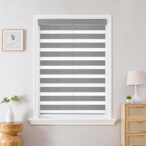 Joydeco Cordless Zebra Blinds for Windows, Dual Layer Light Control Window Blinds with Light-Proof Aluminum Cover, Free-Stop Roller Shades for Home & Office (Grey,33" W x 75" H) - Thumbnail 2