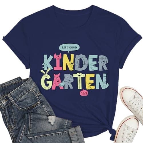 Kindergarten Teacher Shirts for Women-Cartoon Preschool Short Sleeve Life Good Teacher Tee Tops - Image 1