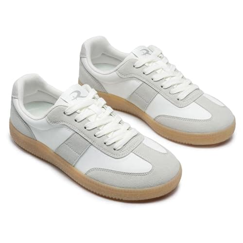 Rihero Women's Fashion Sneakers White Tennis Shoes Non Slip Comfortable Walking Shoes Round Toe Retro Sneakers Size 8.5 - Thumbnail 4