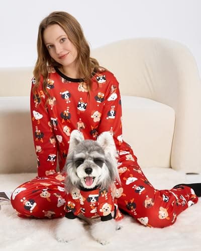 XPUDAC Christmas Matching Dog and Owner Pajamas Set Christmas Dog Pajamas Stretchy Puppy Clothes for Small Medium Dogs Girl Boy Pet Outfit Jumpsuits Pjs, XL - Thumbnail 4