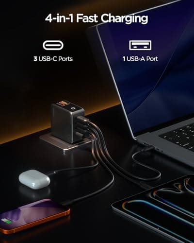 wegear 140W GaN USB C Charger Block, 4-Port PD3.1 Fast Wall Charger with Smart Display & Touch Control, Foldable Power Adapter with 240W USB-C Cable for MacBook Pro, iPhone 17/16, iPad, Galaxy S25/S24 - Thumbnail 3