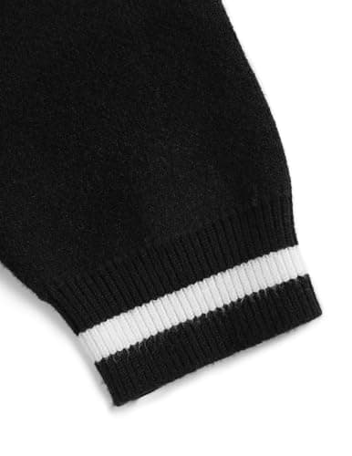 Aelfric Eden Graphic Polo Sweater Women Oversized V Neck Knit Sweaters Y2k Long Sleeve Pullover Vintage Number Sweater Tops Black - Thumbnail 5