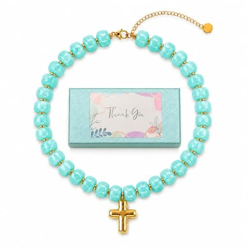 CelyBoutique Colorful Resin Chunky Beaded Necklace for Women Modern Statement Choker Necklace with Gold Tone Cross Pendant Boho Summer Jewelry Gift - Image 1