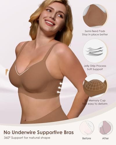 As Fairy Womens Wire Free Push Up Bra Seamless Full Coverage T-Shirt Bralettes with Side Support Light Brown 40B - Thumbnail 2