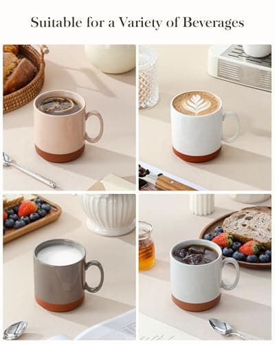 MALACASA 12oz Ceramic Coffee Mugs Set of 4, Stackable Coffee Cups with Straight-Sided Design, Mugs for Coffee, Latte, Tea, Hot Chocolate, Cappuccino and Cocoa, Microwave & Dishwasher Safe, Multicolor - Thumbnail 5