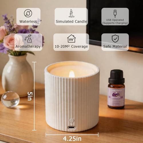 2 in 1 Waterless Essential Oil Diffuser and 3D Wick and Realistic Flame Candle,Flameless Candle Diffuser,USB Power Supply LED Candle Waterless Diffuser 12PCS Cotton Pads(No Rechargeable Battery) - Thumbnail 3