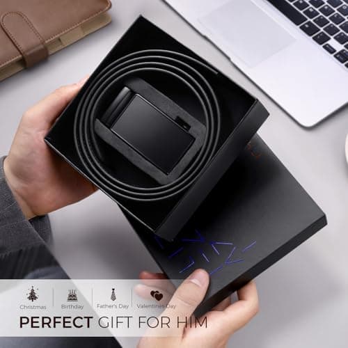 Zitahli Belt Men, Ratchet Belt Dress with 1 3/8" Premium Leather,Slide Belt with Easier Adjustable Automatic Buckle,Trim to Fit Size 38"-42" - Thumbnail 6