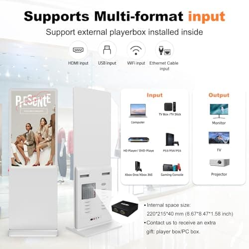 YCKJNB 37 inch Indoor Digital Signage Touchscreen IPS Floor Standing Digital Kiosks Interactive Displays with WiFi HDMI/USB Input Auto AD Player, Android OS White - Thumbnail 5