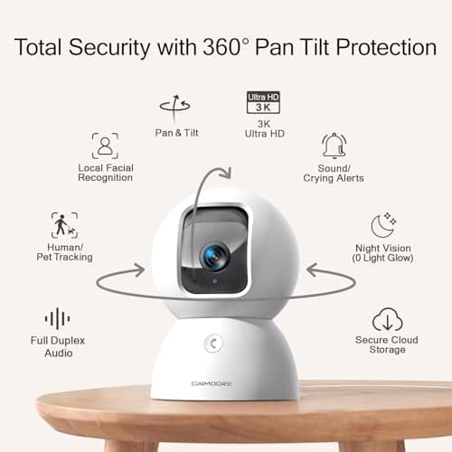 CINMOORE Upgraded 3K Security Camera Indoor, Free Time Lapse, AI Tracking & Face ID, PTZ 5G WiFi Dog/Pet/Baby Monitor Cameras for Home Security, Color Night Vision, Full Duplex 2-Way Talk - Thumbnail 2