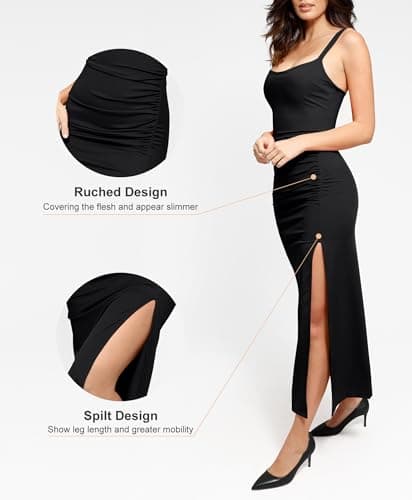 Popilush Shapewear Dress Bodycon Split Maxi Dress with Build in Shapewear 2025 Trending Dresses for Women - Thumbnail 4