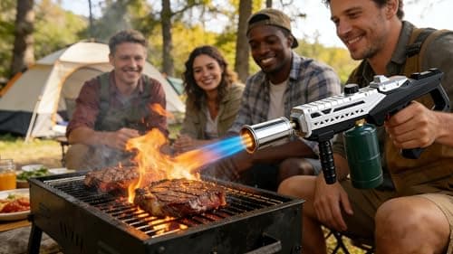 Powerful Propane Torch Gun, Adjustable Flame Thrower Gun, Kitchen Torch Culinary Torch Sous Vide, Weed Burner Torch, Charcoal Lighter, Gifts for Menr(Tank Not Included) (Silver) - Thumbnail 3