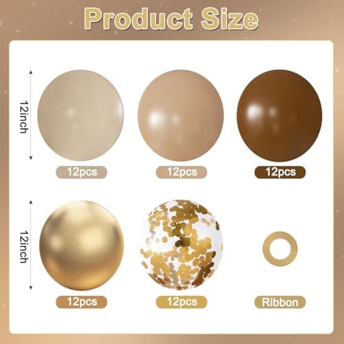 Brown and Gold Balloons, 60Pcs 12 Inch Brown Tan Nude Sand White Gold Confetti Balloons for Boho Neutral Bear Baby Shower Gender Reveal Wedding Birthday Party Decorations - Thumbnail 2