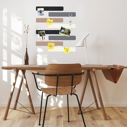 HULAVO 8Pcs Rectangle Felt Cork Board Bar Strips with 35 Pushpins, Self-Adhesive Bulletin Board Strips for Office School Home Wall Decor Stickers Memos Schedules Photos Display -Camel & Grey - Thumbnail 2