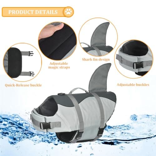 Doglay Dog Life Jacket Shark, Ripstop Dog Life Vests for Swimming Boating with High Buoyancy and Rescue Handle, Adjustable Dog Life Jacket Pet Flotation Vest for Small Medium Large Dogs - Thumbnail 5