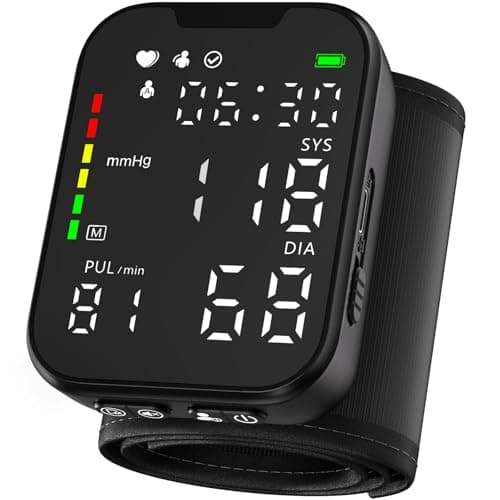 Guaever Wrist Blood Pressure Monitor, Rechargeable BP Machine with LED Backlit Display, Adjustable 5.3"–7.7" Cuff, Voice Broadcast, 2×150 Memory Storage, Carrying Case, Simple for Seniors, Black - Image 1