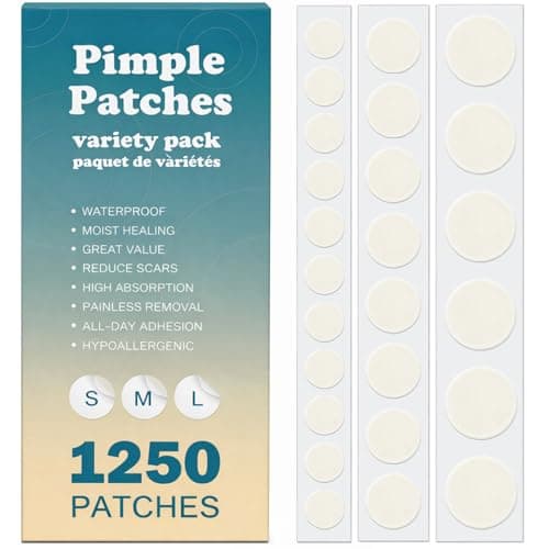 Pimple Patches for Face - 1250 Counts 3 Size Acne Patches - Hydrocolloid Acne Pimple Patch - Shrink Zits, Blemishes & Breakouts - Spot Stickers for Face - Invisible Zit Patches - For All Skin Types - Image 1