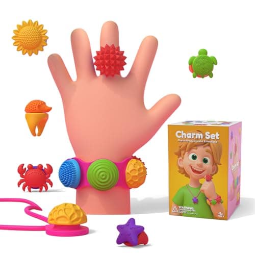 GIFTIARA Sensory Fidget Toys for Kids, 3-in-1 Stress Relief Bracelet, Ring, Necklace Anxiety Relief Toy Set with 10 DIY Wearable Silicone Charms for Boys Girls - Image 1