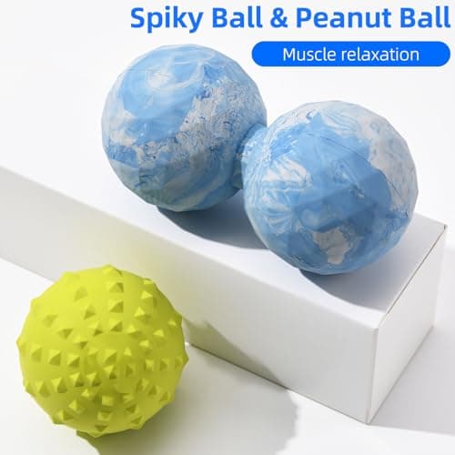 Peanut & Spiky Massage Ball Set, Double Lacrosse Peanut Roller + Firm Spiky Ball for Deep Tissue Myofascial Release, Trigger Point Therapy, Plantar Fasciitis & Muscle Recovery (Blue Mix White+Yellow) - Thumbnail 6