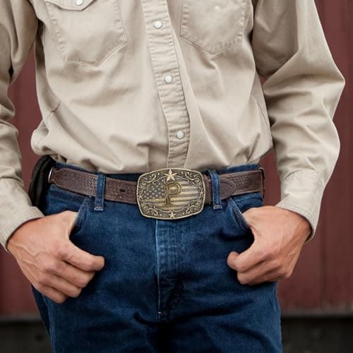 Absbolo Western Belt Buckle Men Initial Letter ABCDJRM to Z Rodeo Cowboy Belt Buckles for Women P - Thumbnail 5
