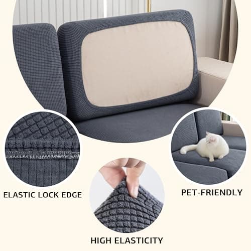 UWWGKK Stretch Couch Cover for Sectional Sofa - Multiple Patterns & Colors,Sofa Cover Design for Backrest,Dark Grey Ymg Backrest Cushion(1 Pcs) - Thumbnail 3