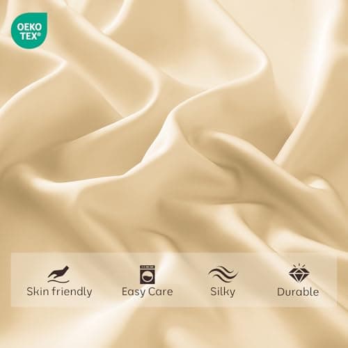 ChicView King Luxury Satin Sheet Set,4 Pieces Ultra Cooling Silky Feel Breathable Bedsheets, 16 Inch Deep Pockets Bed Sheets,Good for Hair & Skin, Gold - Thumbnail 4