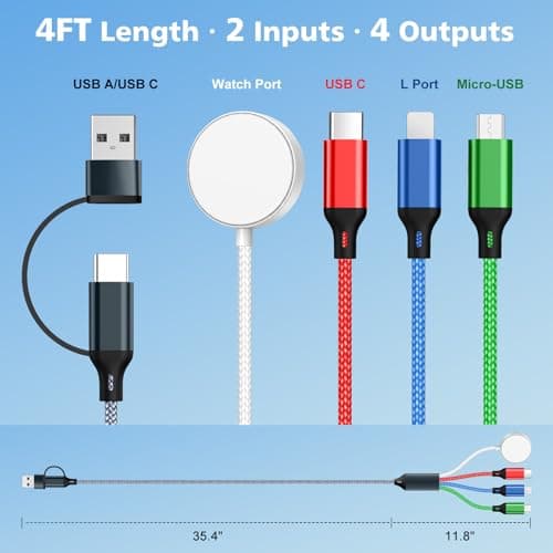 4-in-2 Multi Charging Cable for Apple Watch Charger - Portable USB C Charger for iPhone 17 Pro Max, Airpods, Travel Essentials - Thumbnail 4