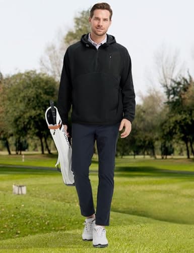 M MAELREG Mens Hoodies Microfleece Winter Warmth Golf Quarter Zip Hoodies Polar Fleece Hooded Sweatshirts for Men Black - Thumbnail 3