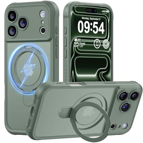 MOCCA Design for iPhone 17 Pro Max Case, Compatible with Magsafe [Premium Invisible Magnetic Ring Stand] [Military Drop Protection] Full Camera Guard Translucent Matte Slim Phone Cover,Calke Green - Image 1