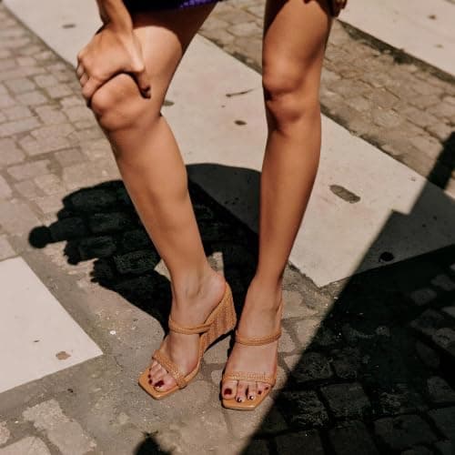 EQAUDES Espadrilles Wedges for Women Beach Summer Raffia Slides Wedge - Thumbnail 4