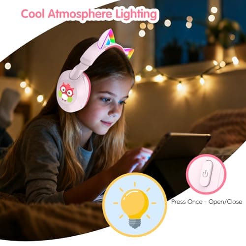 LOBKIN Kids Headphones with Microphone Bluetooth 6.0, Toddler Headphones LED Ligh Rotatable Foldable Sensitive Mic Adjustable 85/94dB Volume Limit Real-time Audio Feedback for Boys Girls Online School - Thumbnail 6