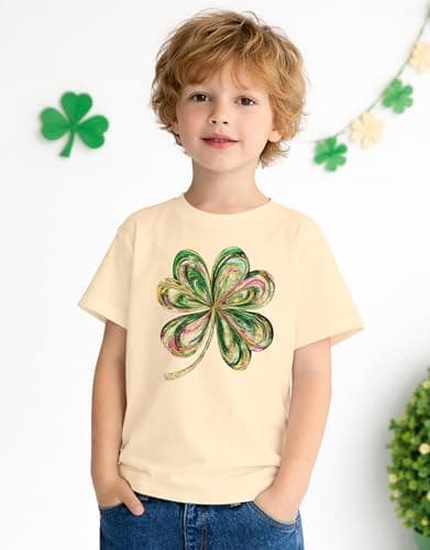 SANIXJOO Toddler Girls Boys St. Patrick Day Outfits Kids Baby Clover Graphic Summer Tee Tops Short Sleeve Casual Clothes(Apricot,4-5T) - Thumbnail 6